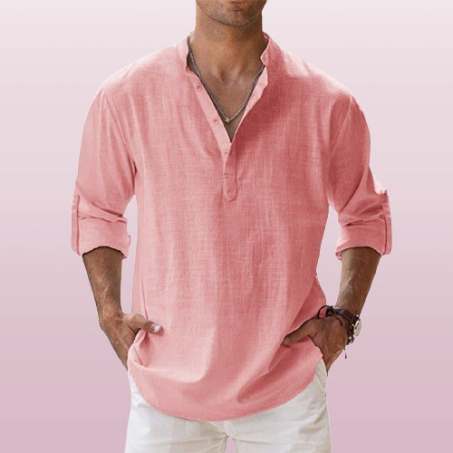 Caleb | Camicia da uomo in lino a maniche lunghe con colletto alla nonna