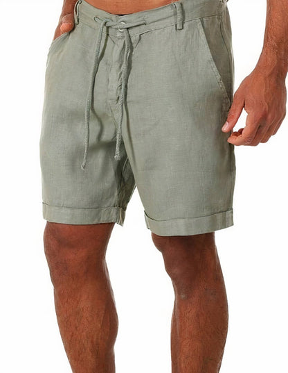 Oliver | Pantaloncini da uomo in lino con risvolto e coulisse, di media lunghezza, estivi