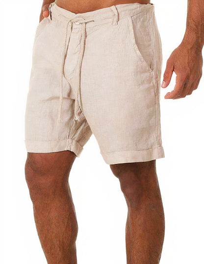 Oliver | Pantaloncini da uomo in lino con risvolto e coulisse, di media lunghezza, estivi