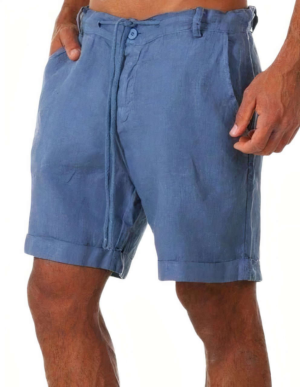 Oliver | Pantaloncini da uomo in lino con risvolto e coulisse, di media lunghezza, estivi