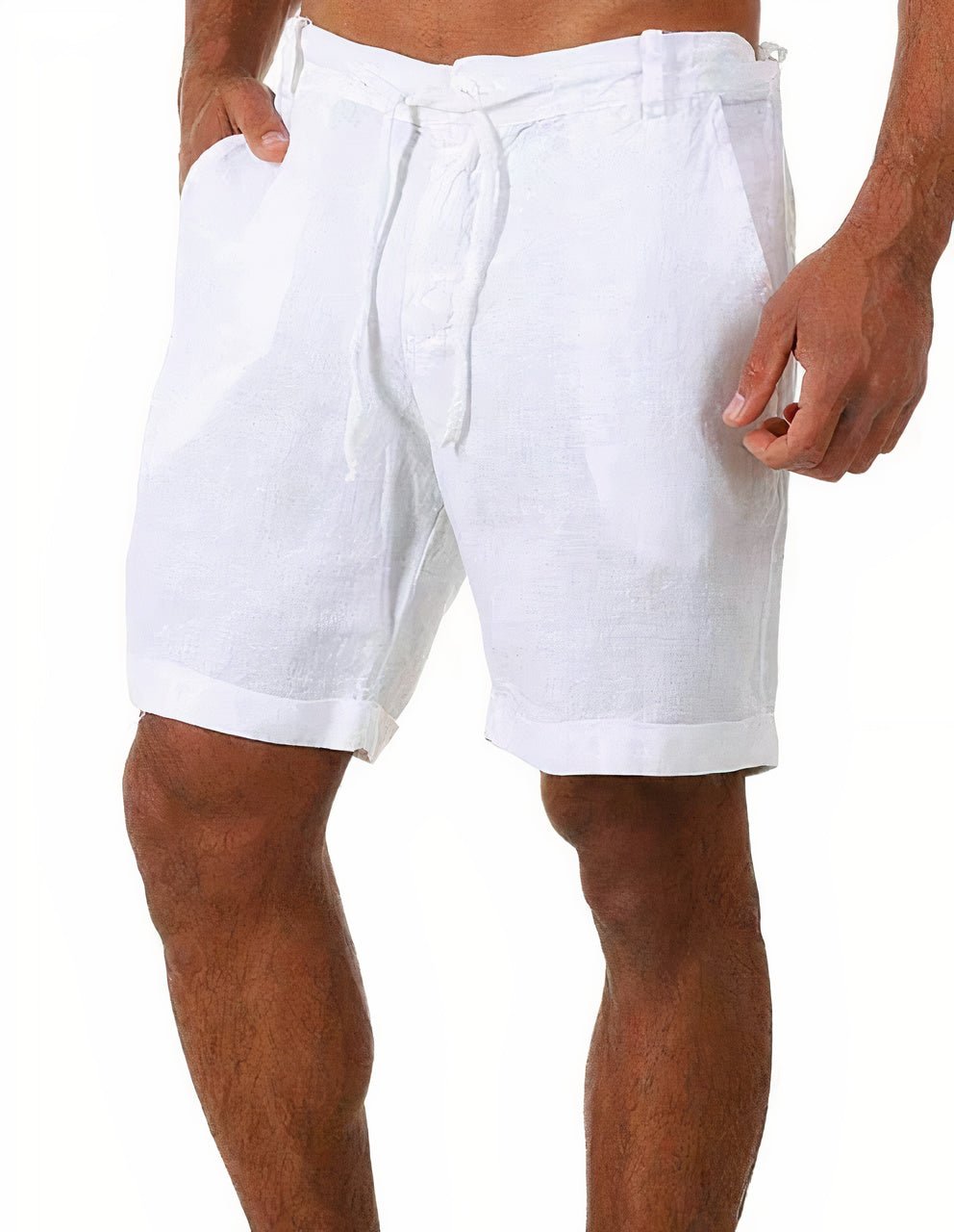 Oliver | Pantaloncini da uomo in lino con risvolto e coulisse, di media lunghezza, estivi