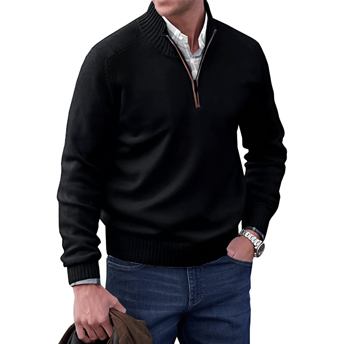 Ryan | Maglione da uomo in maglia con zip a un quarto, vestibilità regolare, maniche lunghe
