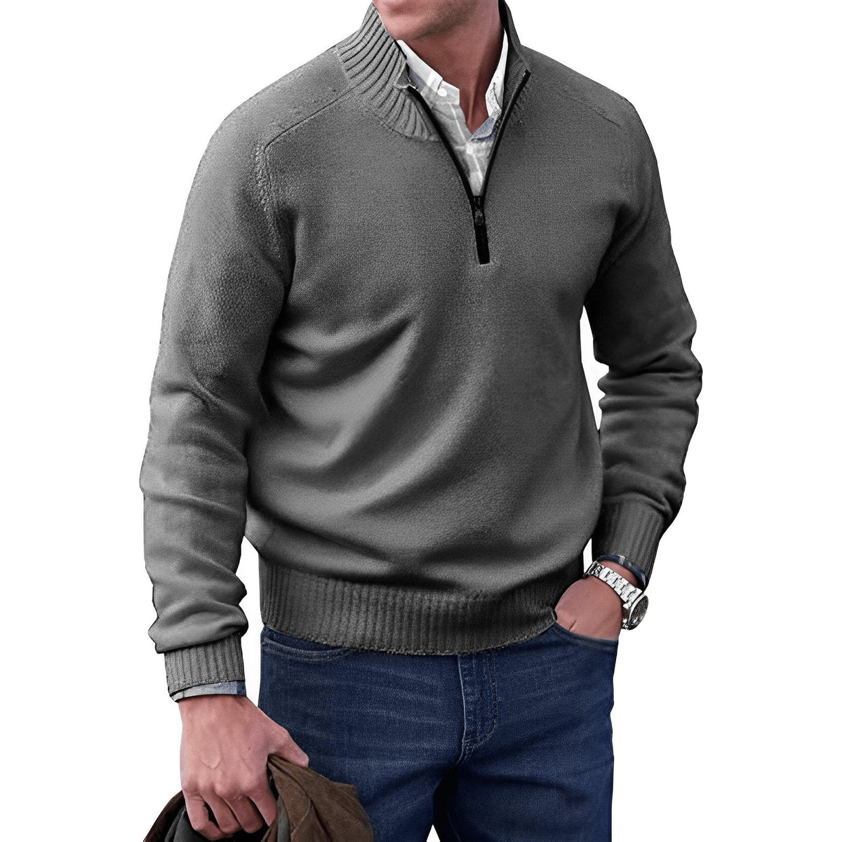Ryan | Maglione da uomo in maglia con zip a un quarto, vestibilità regolare, maniche lunghe