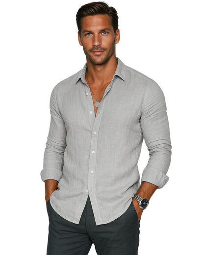 Mason | Camicia da uomo in lino leggero a maniche lunghe con taglio comodo e bottoni