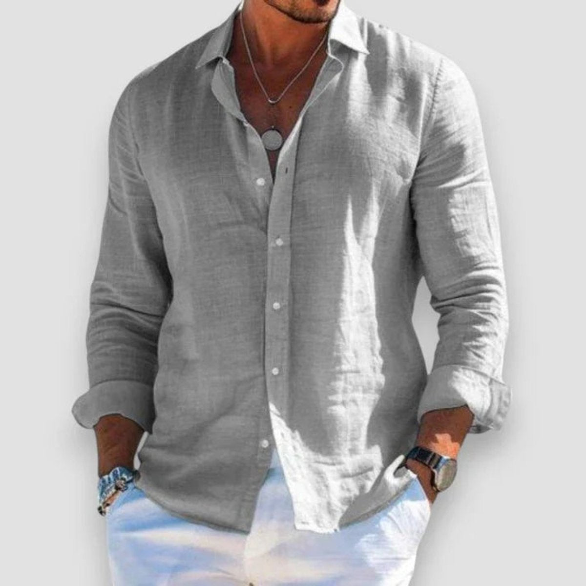 Mason | Camicia da uomo in lino leggero a maniche lunghe con taglio comodo e bottoni