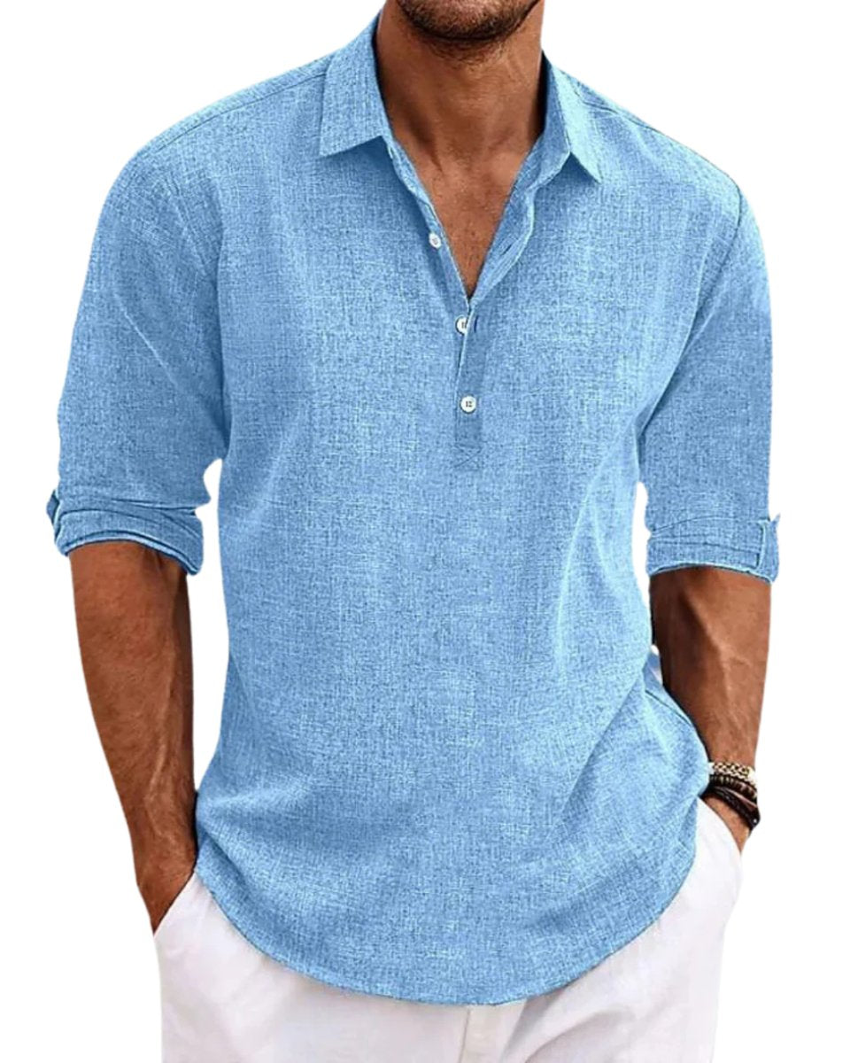 Aiden | Camicia Henley da uomo in lino a maniche lunghe, vestibilità comoda
