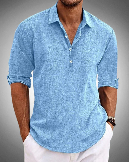 Aiden | Camicia Henley da uomo in lino a maniche lunghe, vestibilità comoda