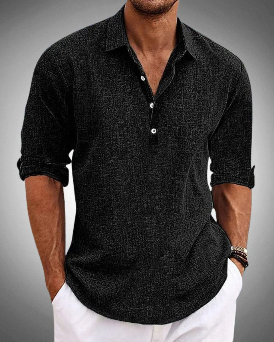 Aiden | Camicia Henley da uomo in lino a maniche lunghe, vestibilità comoda