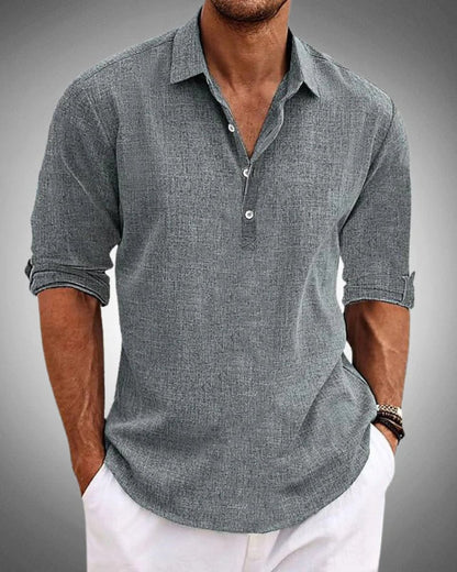 Aiden | Camicia Henley da uomo in lino a maniche lunghe, vestibilità comoda