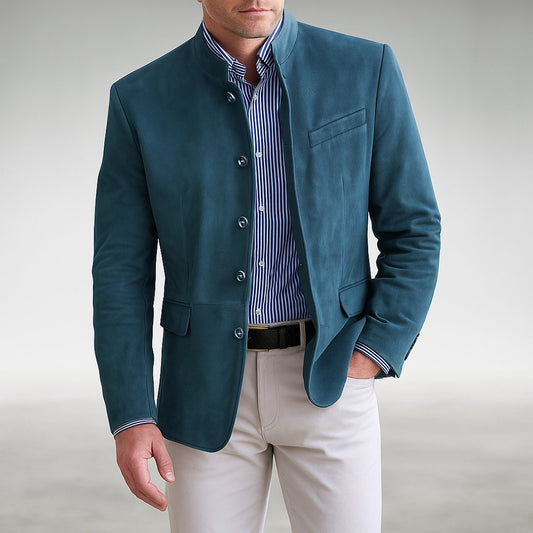 Owen | Giacca blazer da uomo strutturata con collo alla mandarina e chiusura frontale con bottoni