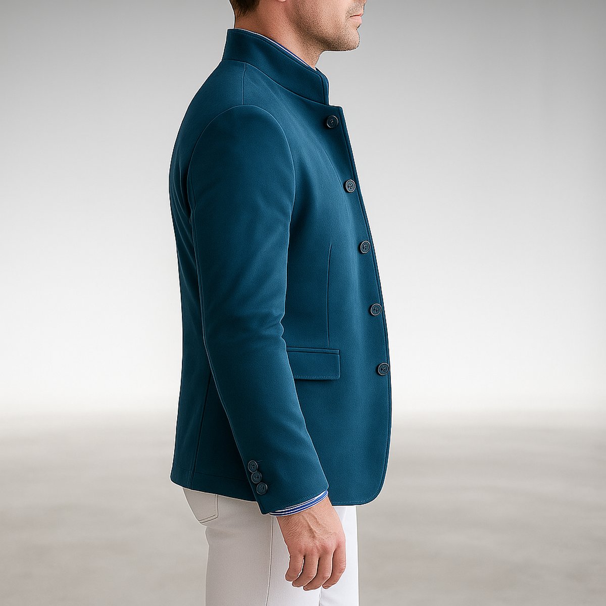 Owen | Giacca blazer da uomo strutturata con collo alla mandarina e chiusura frontale con bottoni