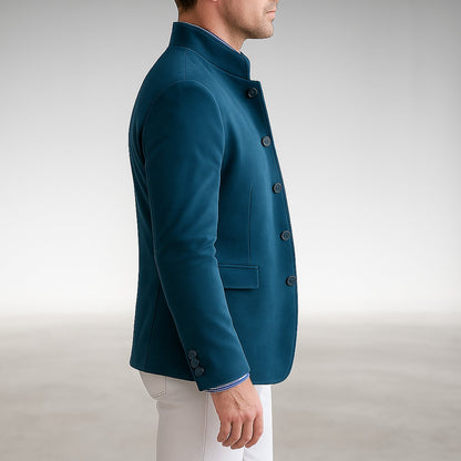 Owen | Giacca blazer da uomo strutturata con collo alla mandarina e chiusura frontale con bottoni