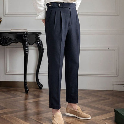 Caleb | Pantaloni da uomo su misura a vita alta con pieghe e orlo risvoltato