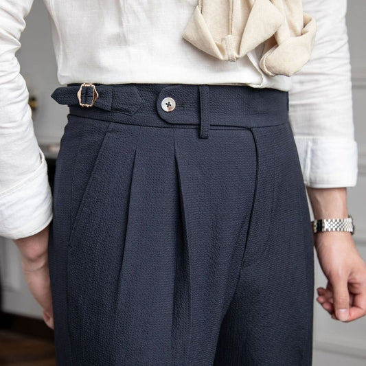 Caleb | Pantaloni da uomo su misura a vita alta con pieghe e orlo risvoltato