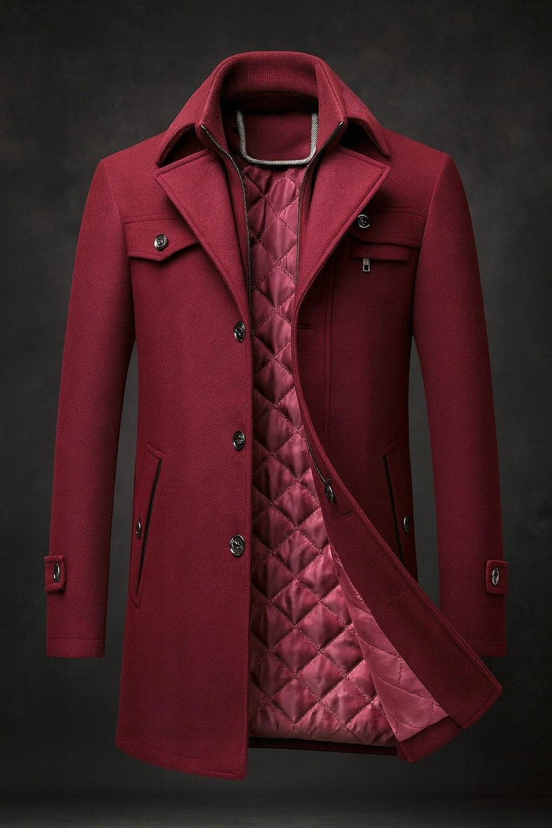 William | Cappotto da uomo in lana con doppio colletto e fodera trapuntata