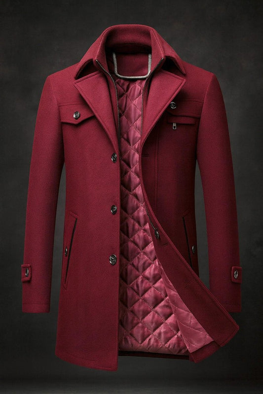 William | Cappotto da uomo in lana con doppio colletto e fodera trapuntata