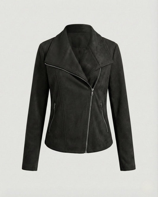 Corinna | Giacca biker effetto scamosciato con zip asimmetrica nero