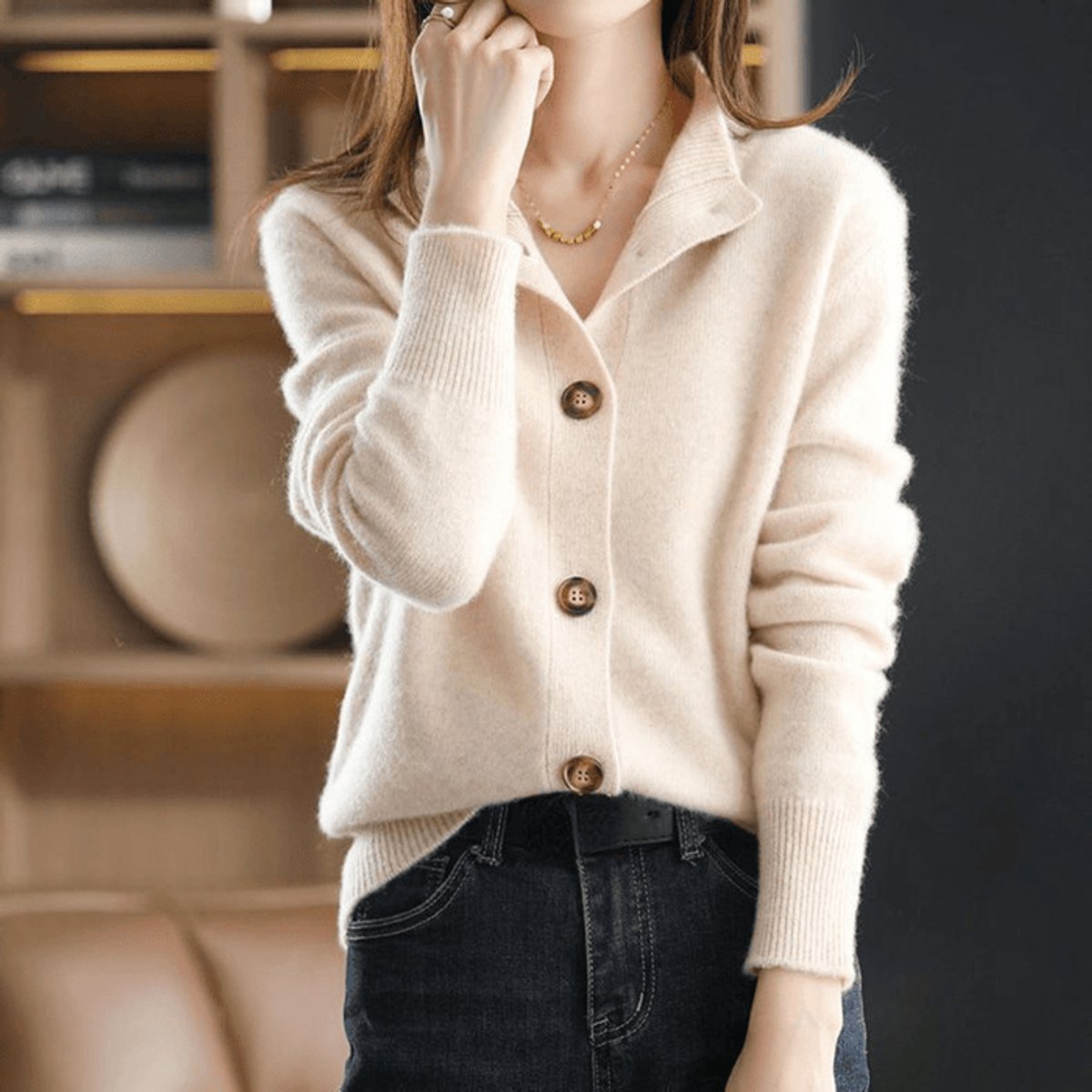 Camila | Cardigan da donna in maglia con bottoni sul davanti, in misto cashmere