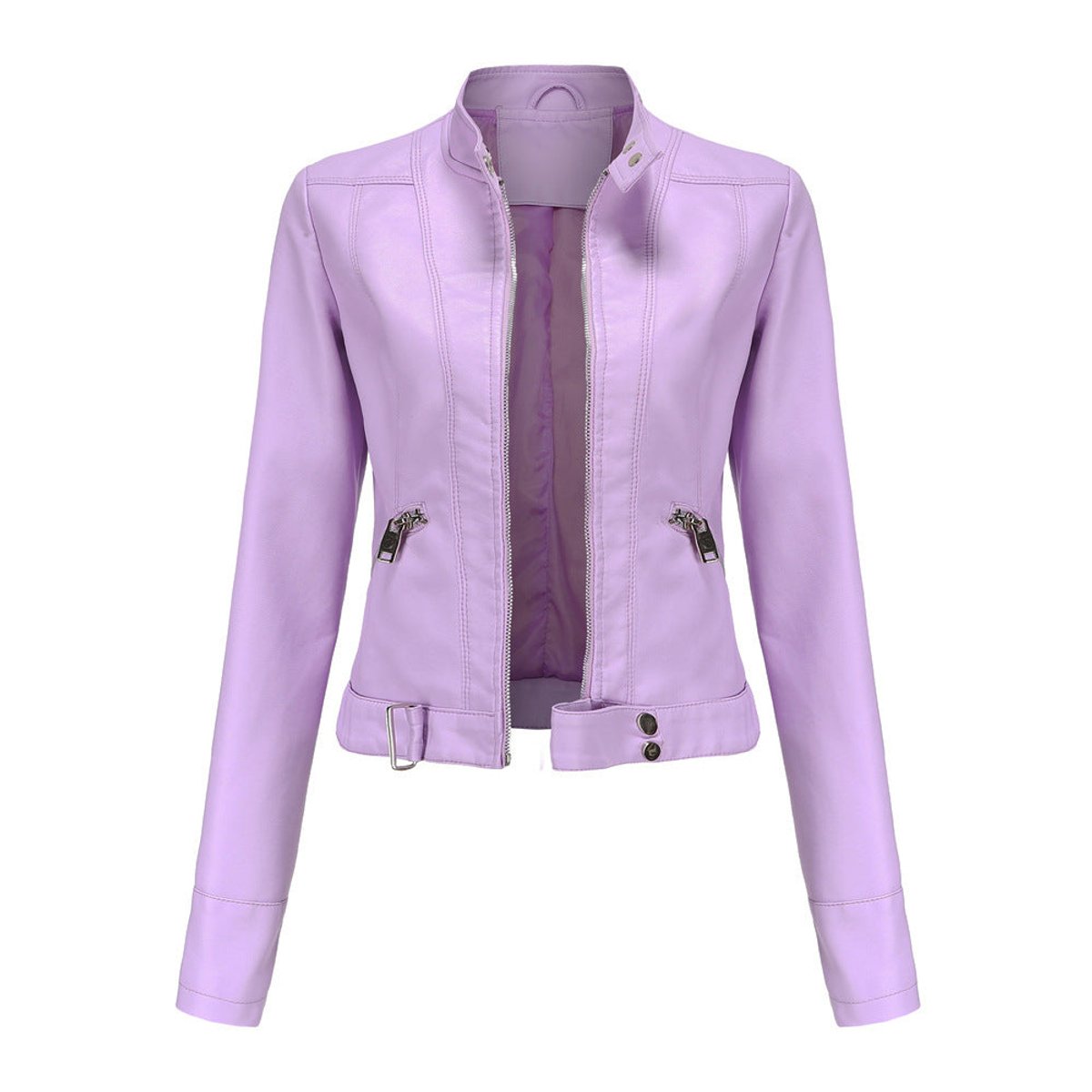 Victoria | Giacca corta da donna in ecopelle con collo alto, stile moto