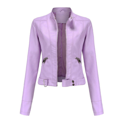 Victoria | Giacca corta da donna in ecopelle con collo alto, stile moto
