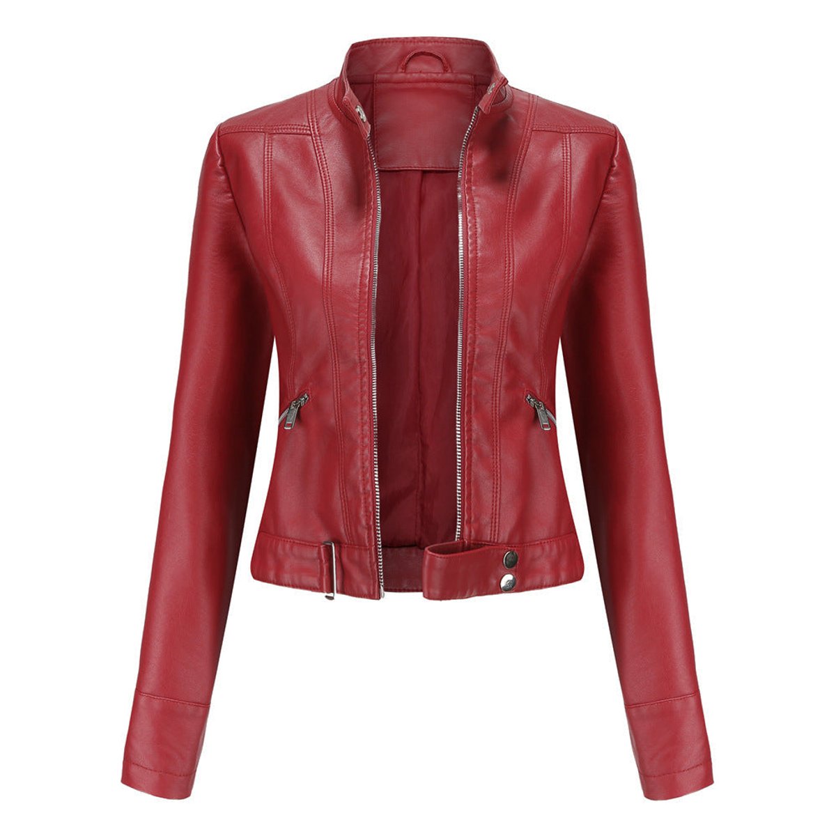 Victoria | Giacca corta da donna in ecopelle con collo alto, stile moto