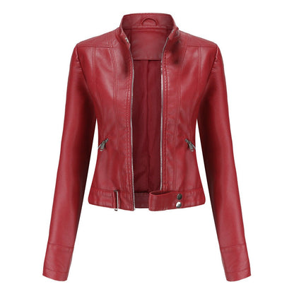 Victoria | Giacca corta da donna in ecopelle con collo alto, stile moto