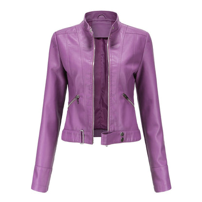 Victoria | Giacca corta da donna in ecopelle con collo alto, stile moto