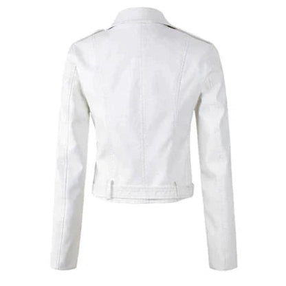 Aria | Giacca da donna corta in ecopelle stile moto con cintura, modello biker