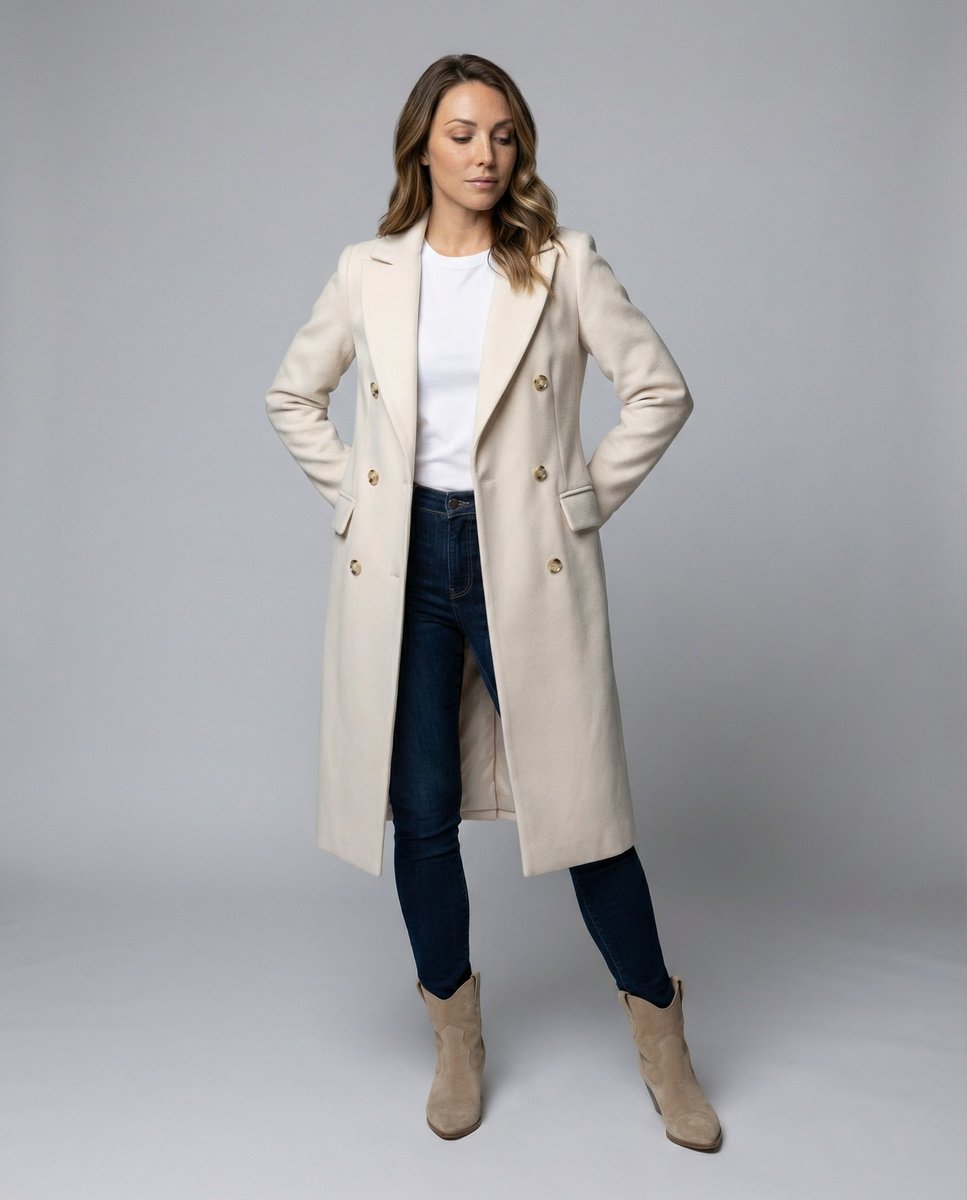 Scarlett | Cappotto midi da donna a maniche lunghe e doppiopetto