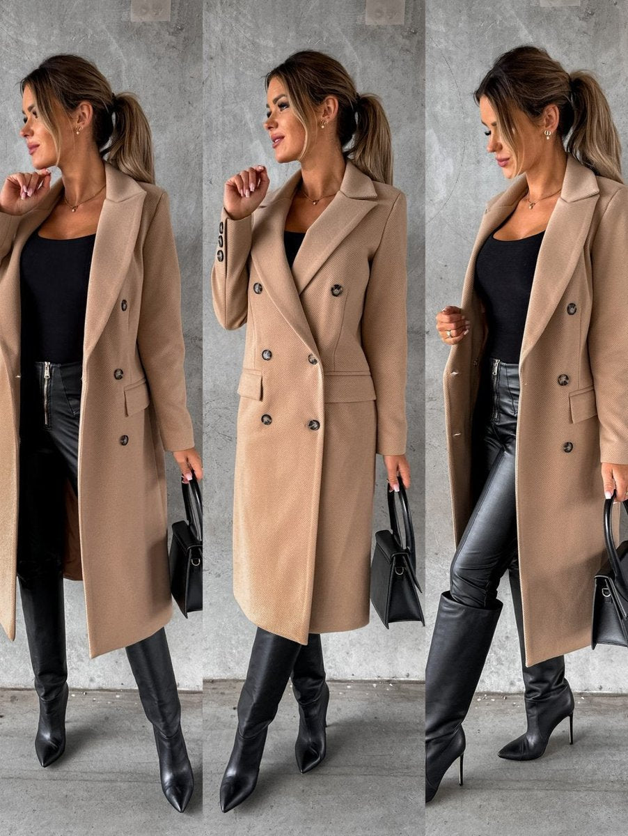 Scarlett | Cappotto midi da donna a maniche lunghe e doppiopetto