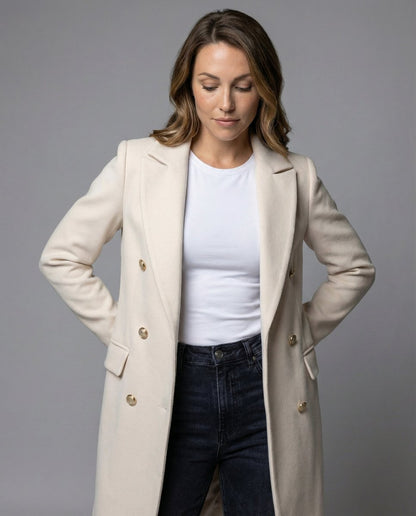Scarlett | Cappotto midi da donna a maniche lunghe e doppiopetto