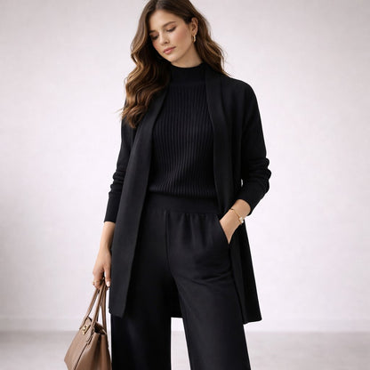 Emma | Elegante completo da casa in maglia a tre pezzi da donna: abito da sera e cardigan
