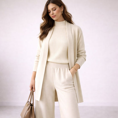 Emma | Elegante completo da casa in maglia a tre pezzi da donna: abito da sera e cardigan