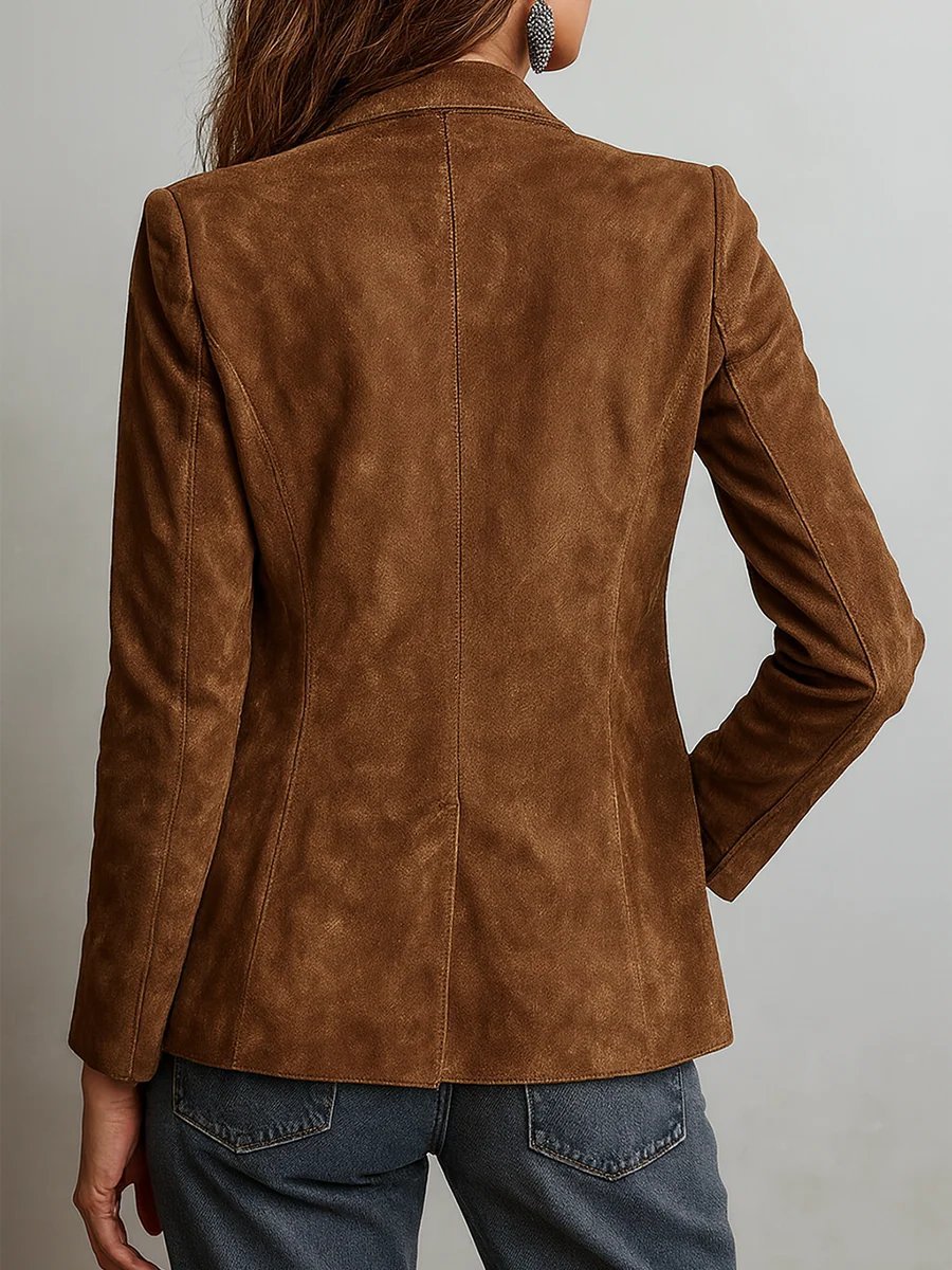 Aria | Cardigan-blazer da donna in finta pelle scamosciata, dal taglio sartoriale, monopetto