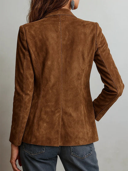 Aria | Cardigan-blazer da donna in finta pelle scamosciata, dal taglio sartoriale, monopetto