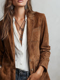 Aria | Cardigan-blazer da donna in finta pelle scamosciata, dal taglio sartoriale, monopetto