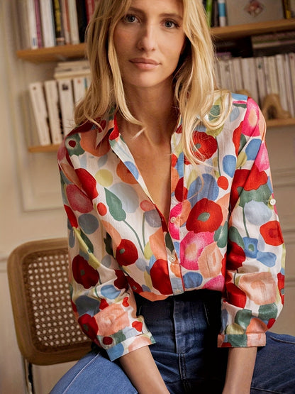 Grace | Camicetta da donna a fiori con bottoni, maniche lunghe, vestibilità comoda