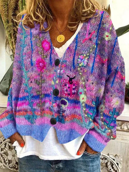 Olivia | Cardigan da donna in maglia con ricami floreali e chiusura frontale con bottoni