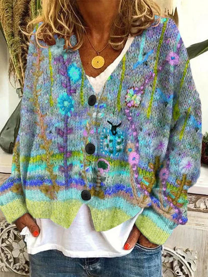 Olivia | Cardigan da donna in maglia con ricami floreali e chiusura frontale con bottoni