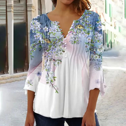 Amelia | Camicetta Henley da donna a maniche lunghe con motivo floreale e vestibilità comoda