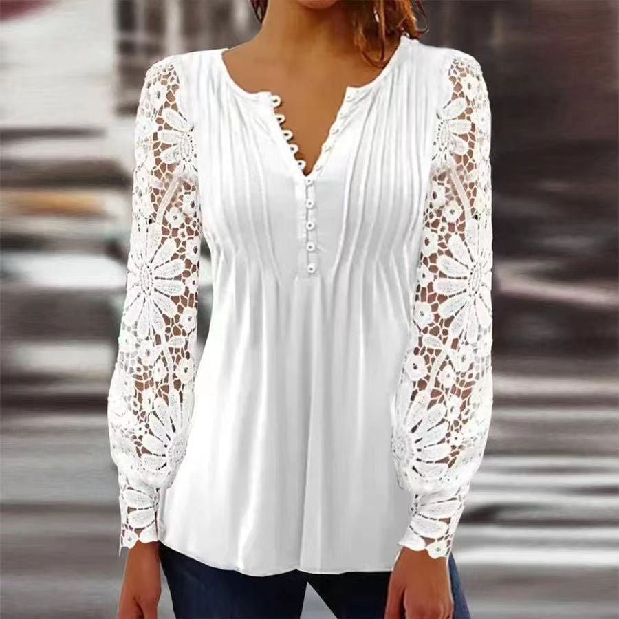 Amelia | Camicetta Henley da donna a maniche lunghe con motivo floreale e vestibilità comoda