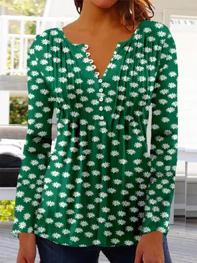 Amelia | Camicetta Henley da donna a maniche lunghe con motivo floreale e vestibilità comoda