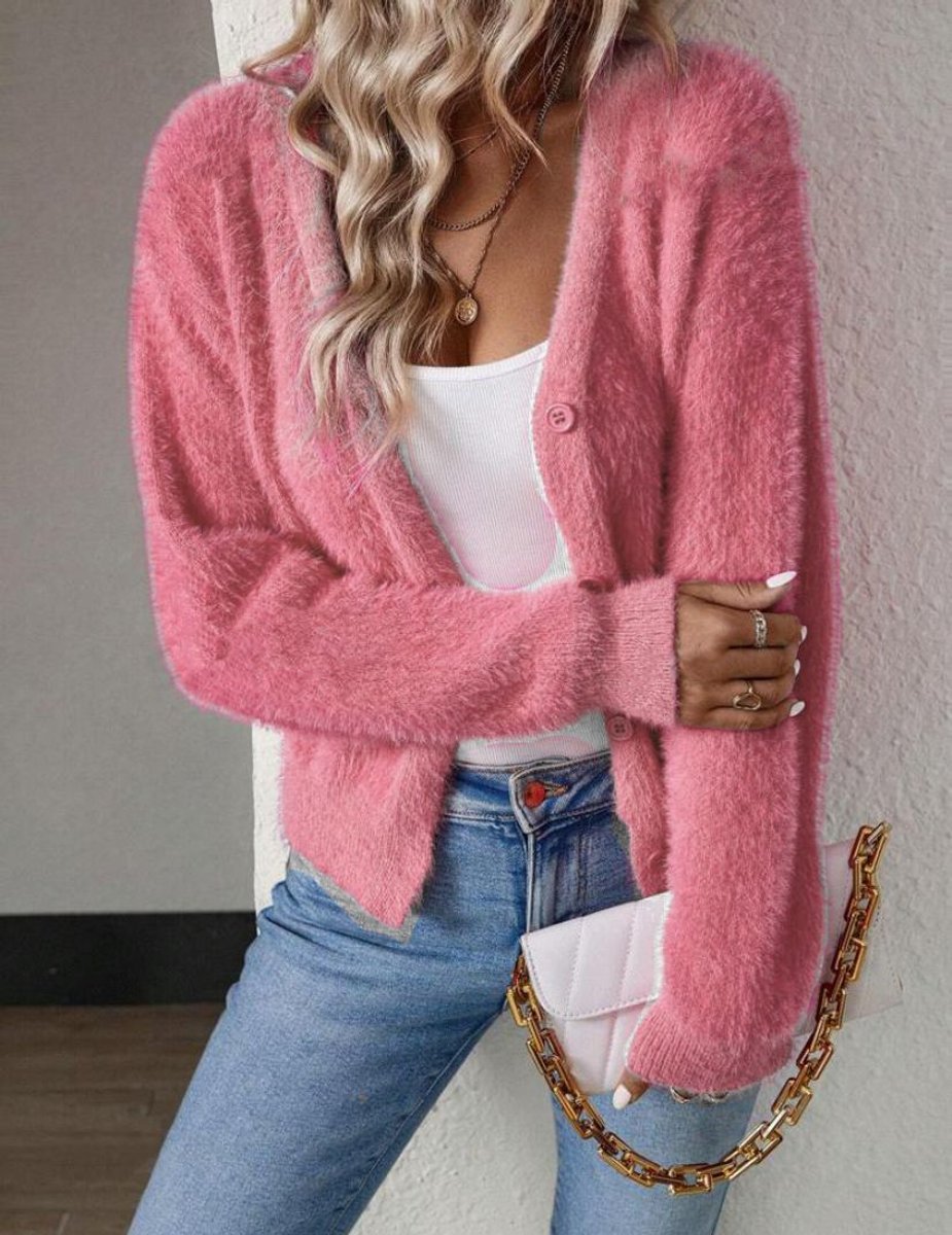 Layla | Cardigan da donna in maglia morbida con scollo a V e abbottonatura frontale