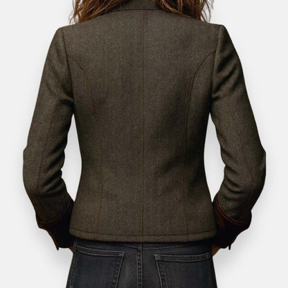 Victoria | Giacca da donna in tweed a spina di pesce in stile militare con bottoni dorati