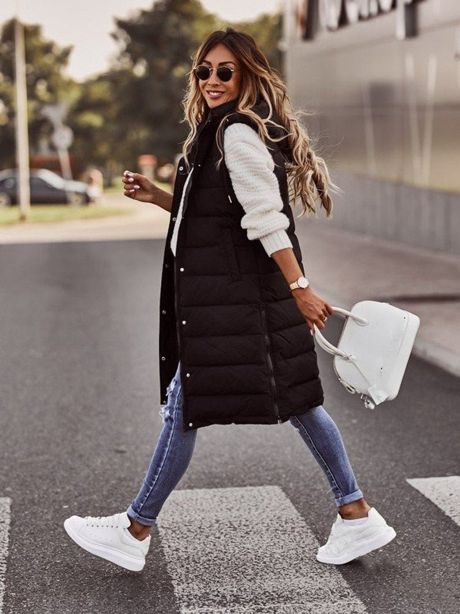 Emma | Gilet imbottito trapuntato con cappuccio, senza maniche, da donna, per l'inverno