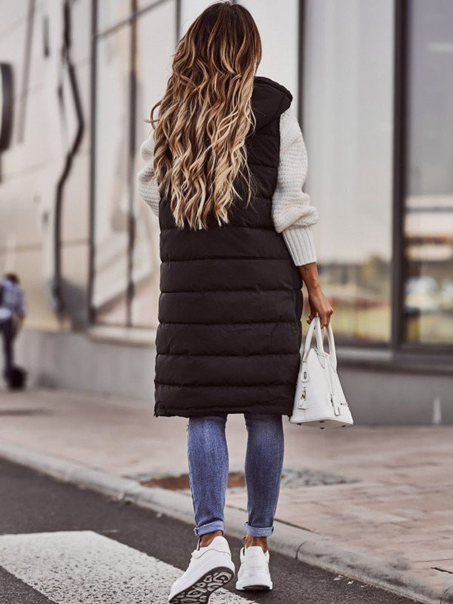 Emma | Gilet imbottito trapuntato con cappuccio, senza maniche, da donna, per l'inverno