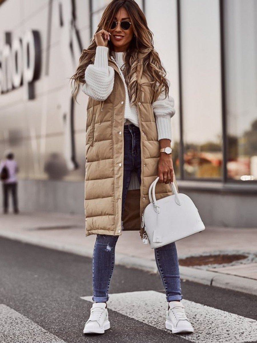 Emma | Gilet imbottito trapuntato con cappuccio, senza maniche, da donna, per l'inverno