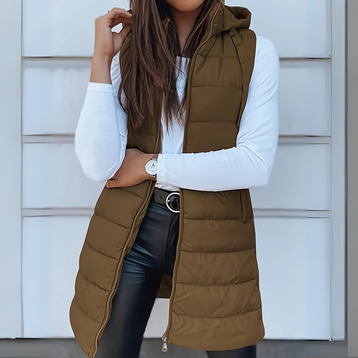 Madison | Gilet imbottito da donna, lungo, con cappuccio e senza maniche, leggero, perfetto per vestirsi a strati