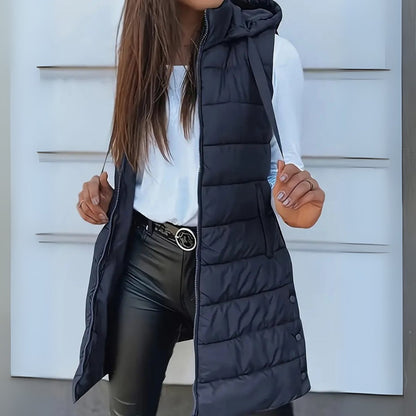 Madison | Gilet imbottito da donna, lungo, con cappuccio e senza maniche, leggero, perfetto per vestirsi a strati
