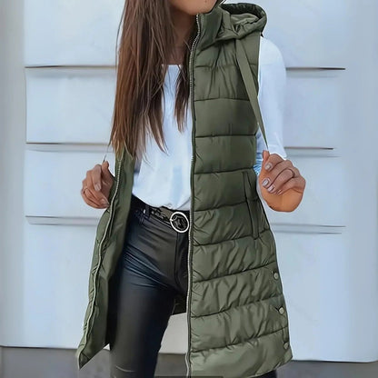 Madison | Gilet imbottito da donna, lungo, con cappuccio e senza maniche, leggero, perfetto per vestirsi a strati